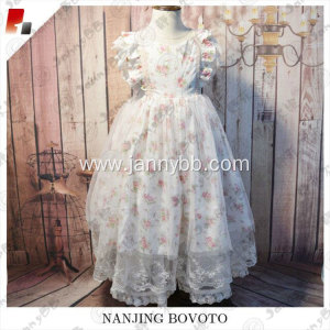 Cotton fabric rose printed tulle maxi dress